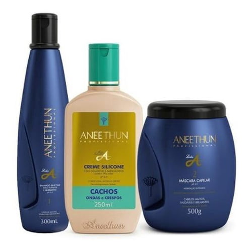  Aneethun Kit  Linha A Shampoo + Creme Ondas e Cachos + Máscara Linha A 500 Grs