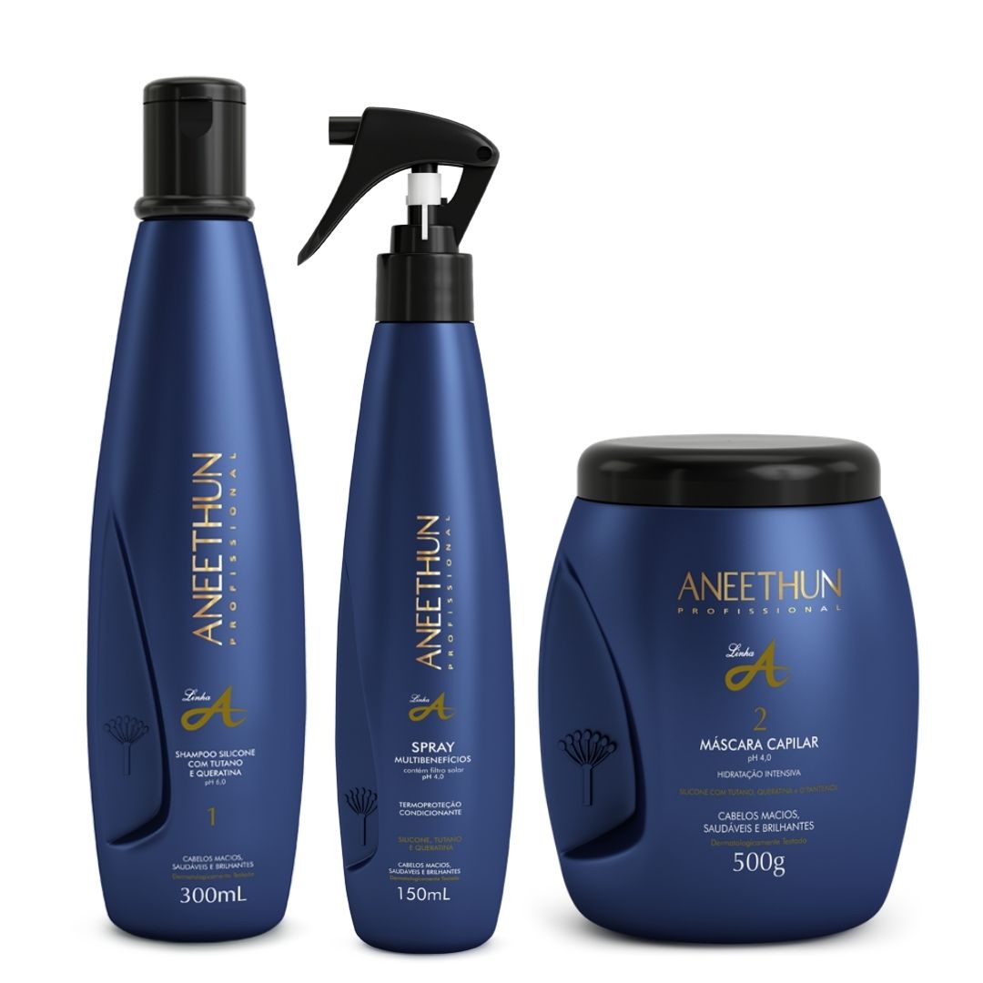 Kit aneethun linha A ( Máscara 500 GR + Shampoo 300 ML + Spray multibeneficios 150 ML)