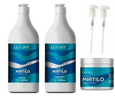 Lowell Kit Mirtilo Shampoo + Condicionador 1 Litro + Más. Alto Impacto - 450g