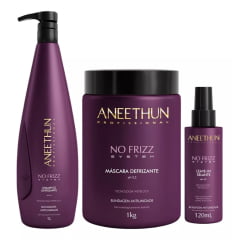Aneethun Kit No Frizz Anti Umidade Shampoo 1 litro e Máscara  1 kilo e Leave in - 120ml